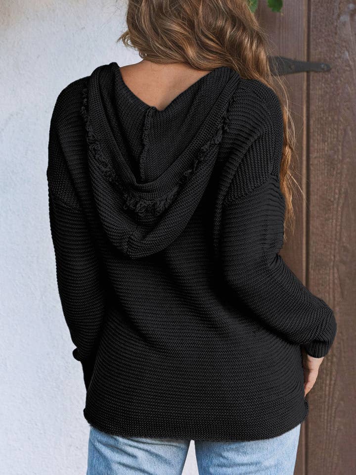 FASHION BLVD - Wholesale Knit Sweater - Women's - FB Solid Ribbed Drop Shoulder Hooded V-Neck Sweater1