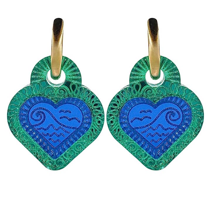 Heart with Engraved Wave Chunky Acrylic Huggies | Earrings for wholesale by Weezy Pop