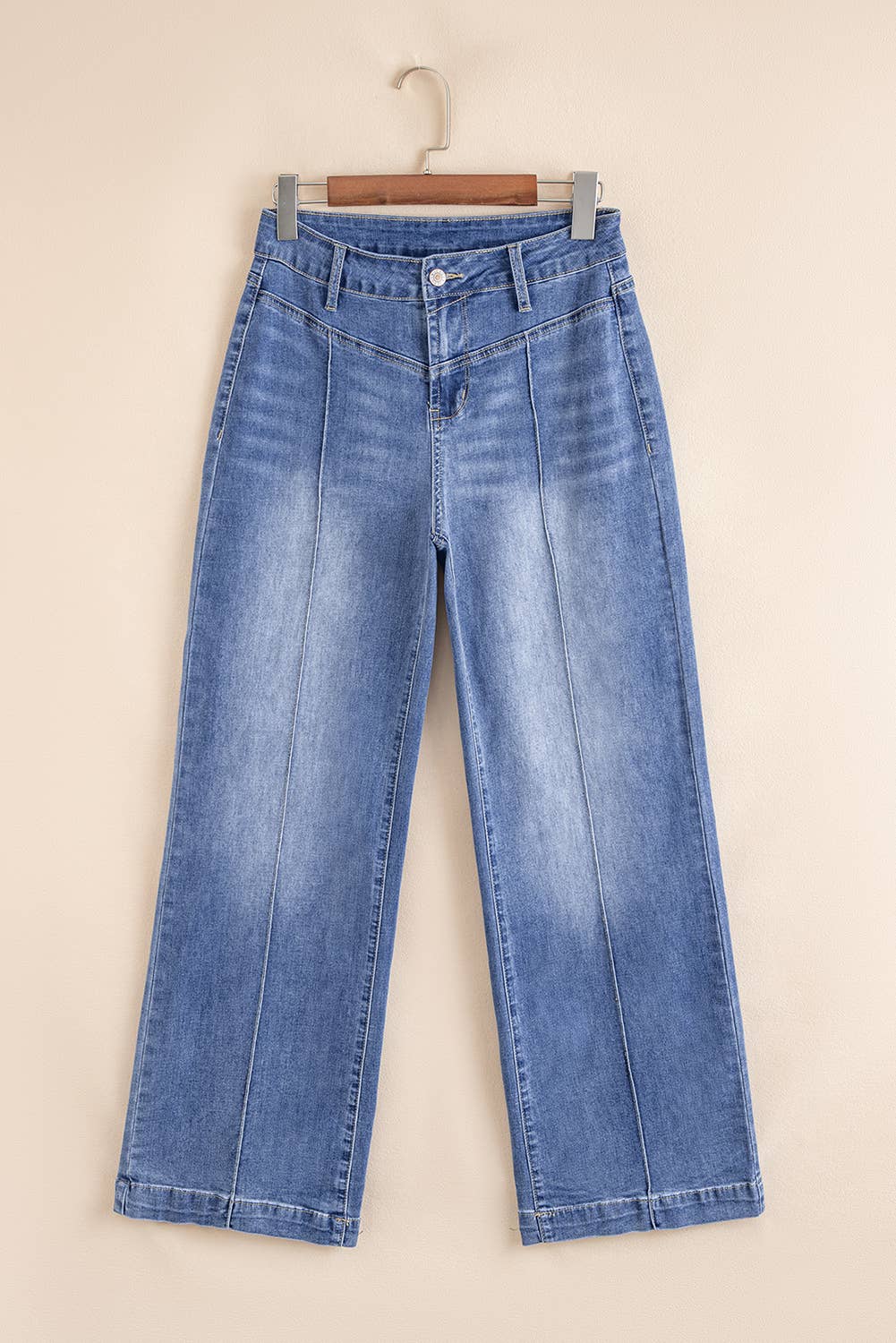Blue Tailored Center Seam Detail Straight Loose High Rise Jeans for wholesale on Faire5
