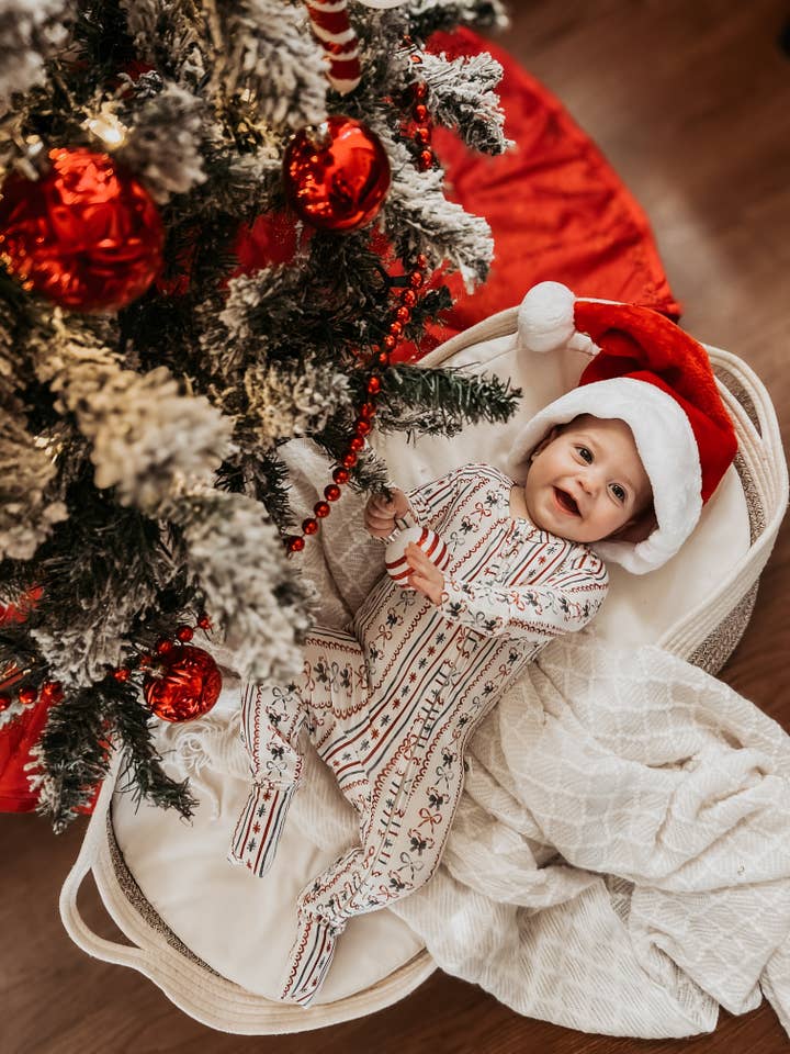 Little Joy Co. - Wholesale Sleepsuit – Baby - Candy Cane Lane Bamboo Christmas Pajamas - Zippy4