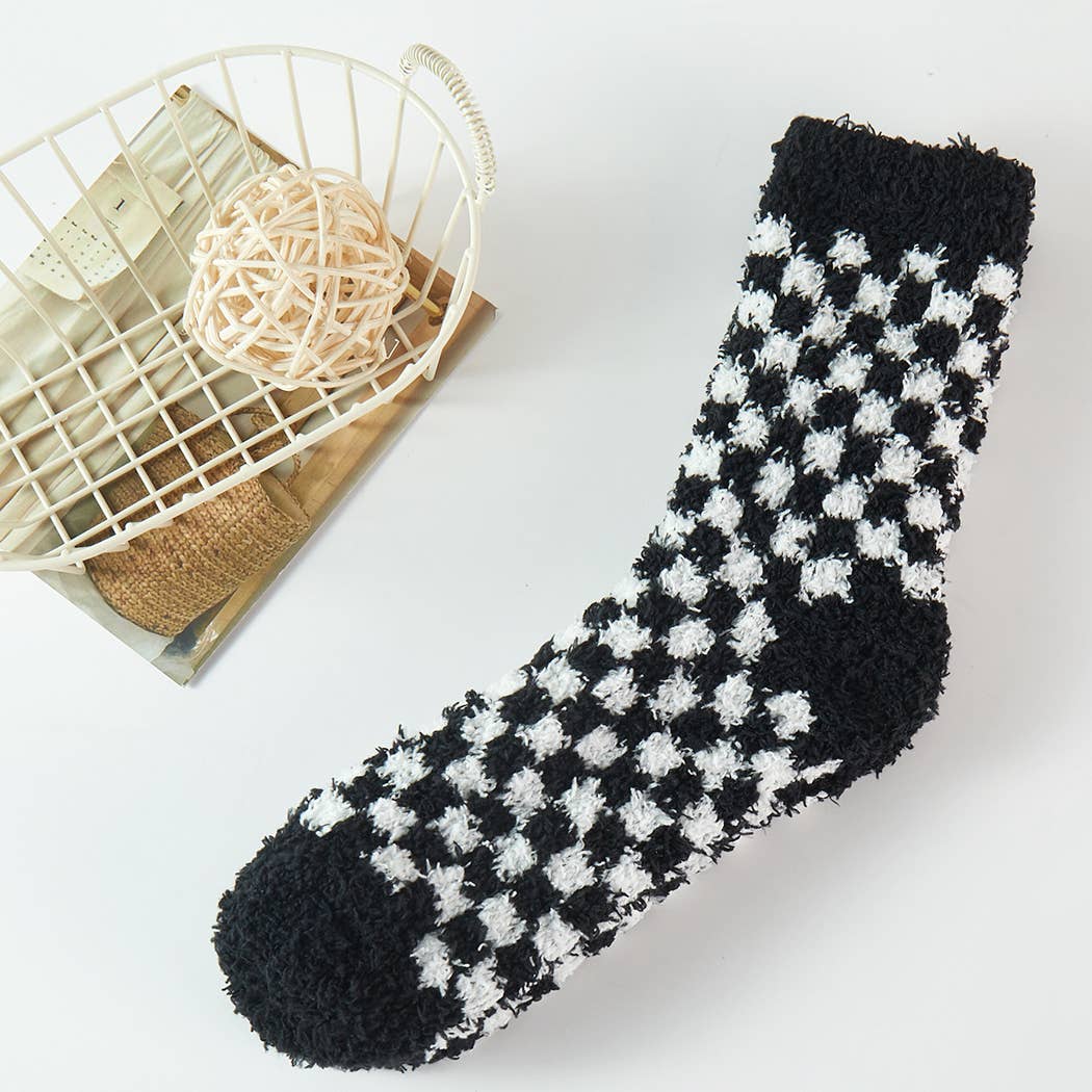  ASSORTED COLORS Checkerboard Pattern Fuzzy Sleep Socks for wholesale on Faire1