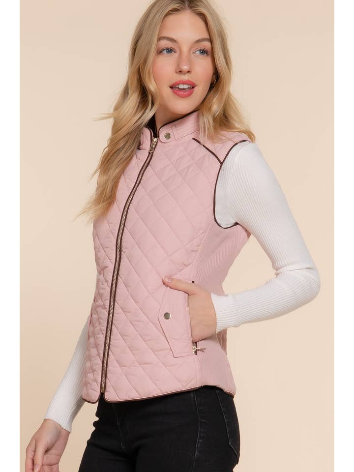 Active Basic | Active USA - Wholesale Outerwear Vest - Women's - Suede Piping Detail Rib Quilted Padding Vest14