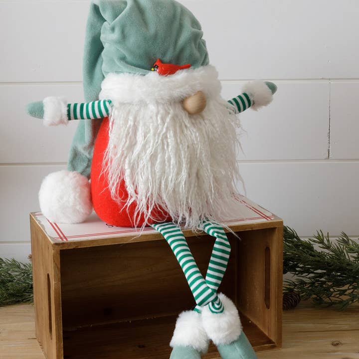 Gnome Shelf Sitter, Green Striped Legs And Red Body (PC) for wholesale by Audrey's Home & Gift