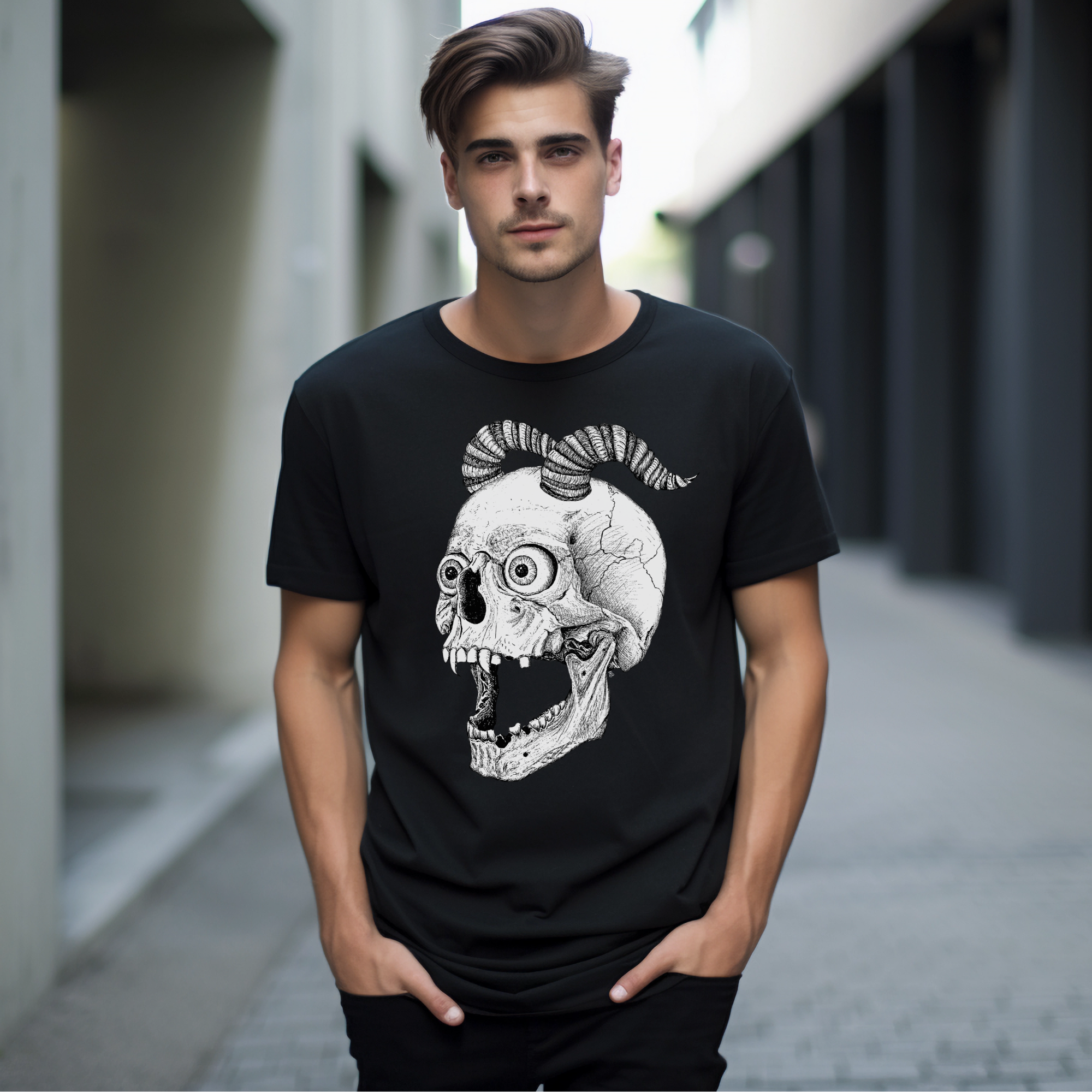 Hannah Kate Makes – wholesale T-shirt (graphic) – unisex – Screaming Skull T-shirt - Black - 100% Cotton - Reg/Fitted15