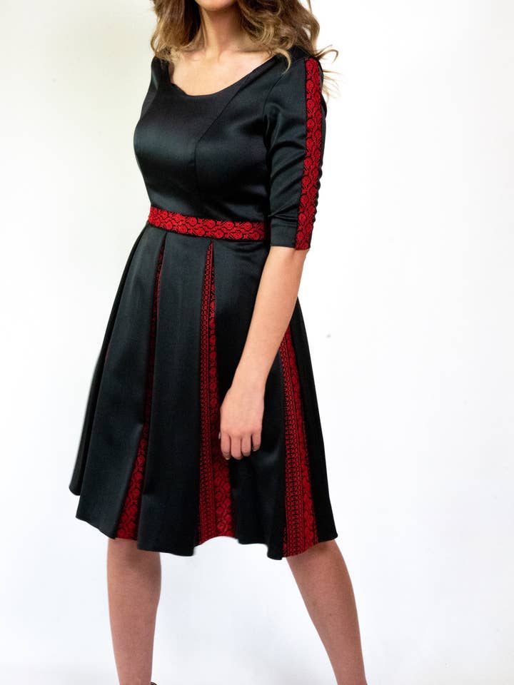 Black Inverted Pleat Dress #106-18 for wholesale by HAMA