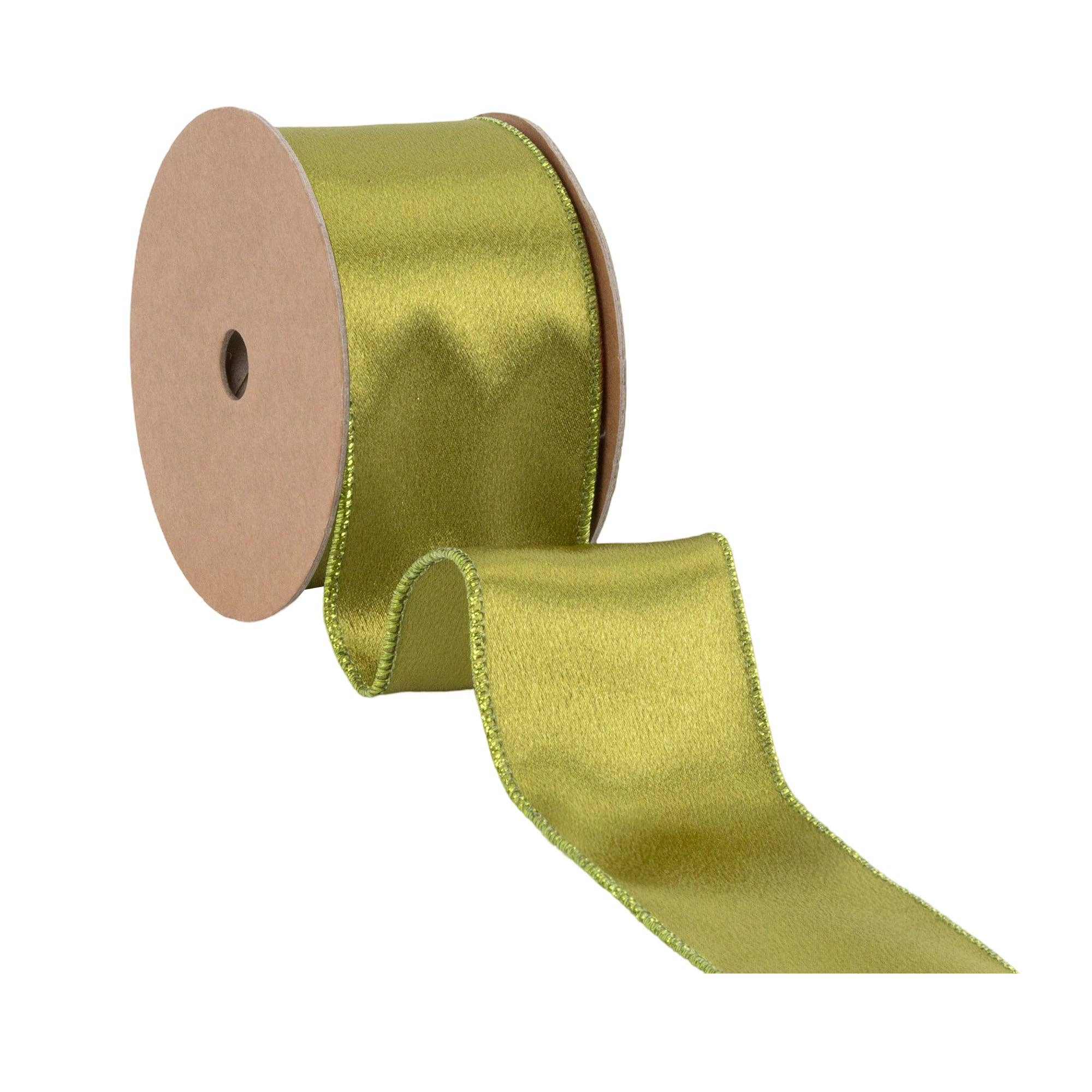 LA Ribbons Wholesale - Vendita all'ingrosso Nastri - Confezione regalo - Nastro di raso scintillante cablato 2 1/2" | Muschio con retro in muschio | Rotolo da 10 yard2