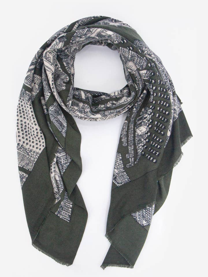 Bufanda ligera Shelby, color caqui, diseño arquitectónico para venta al por mayor de Sarta Accessories