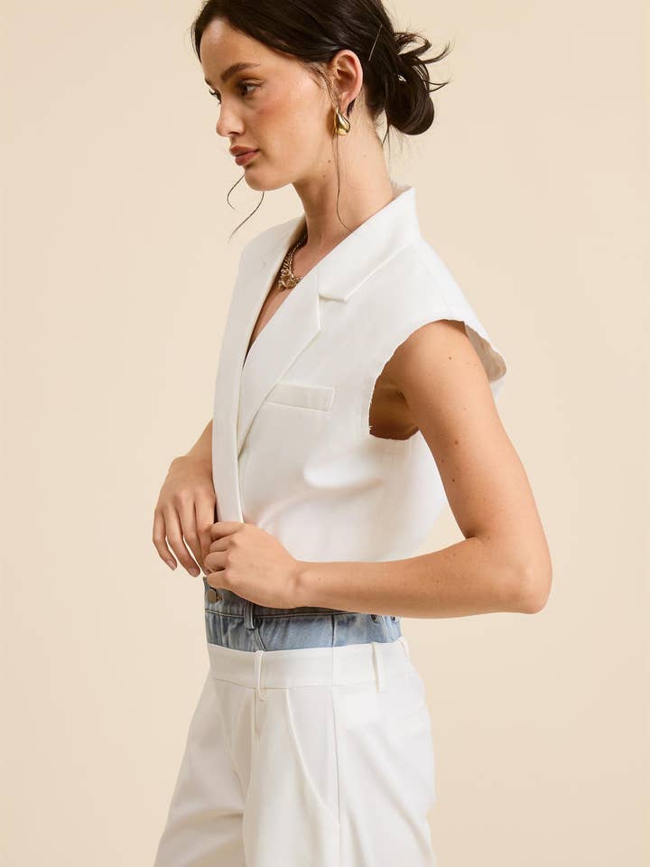 Mimosa - Wholesale Outerwear Vest - Women's - Cropped Collared Vest with Raw Hem6