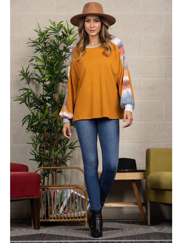 BURNT ORANGE SWEATER TIE DYE PATTERN KNIT RIB-TTH10331 for wholesale on Faire