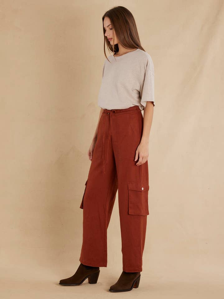 Ciel Linen Cargo Pant - Rust for wholesale on Faire2