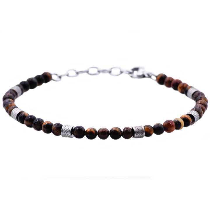Bracelet à perles en acier inoxydable véritable œil de tigre pour homme pour la vente par Blackjack Mens Jewelry