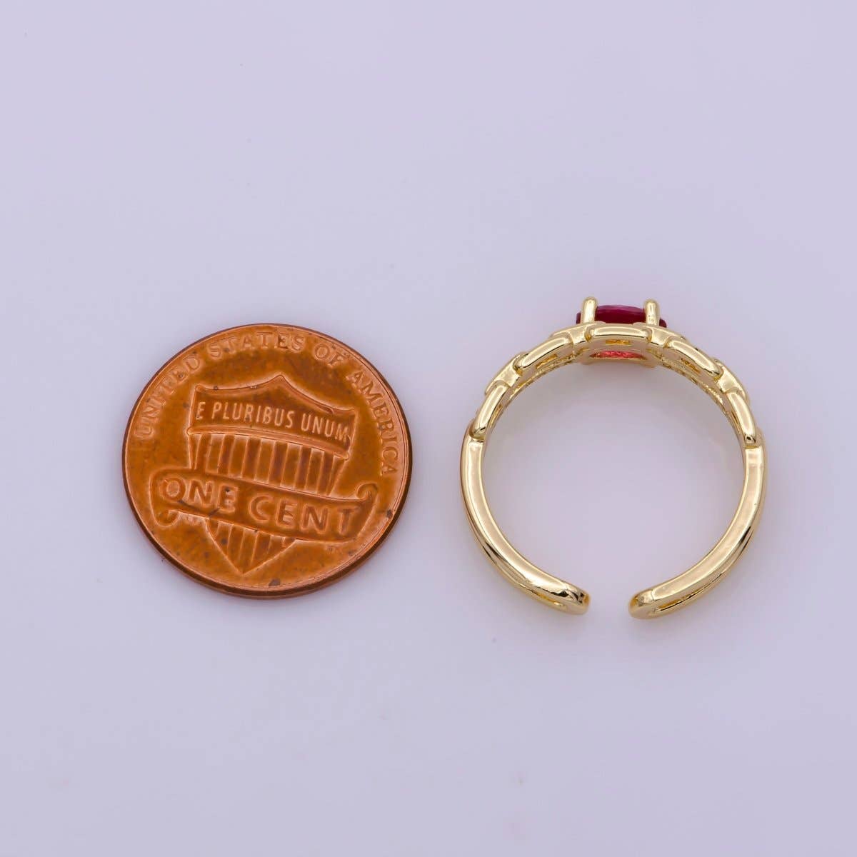 Aim Eternal – Engroshandel Ring med sten – Delikat dobbeltbåndsring med rød Cz-sten mikro-pavé guld ring åben justerbar U-0152