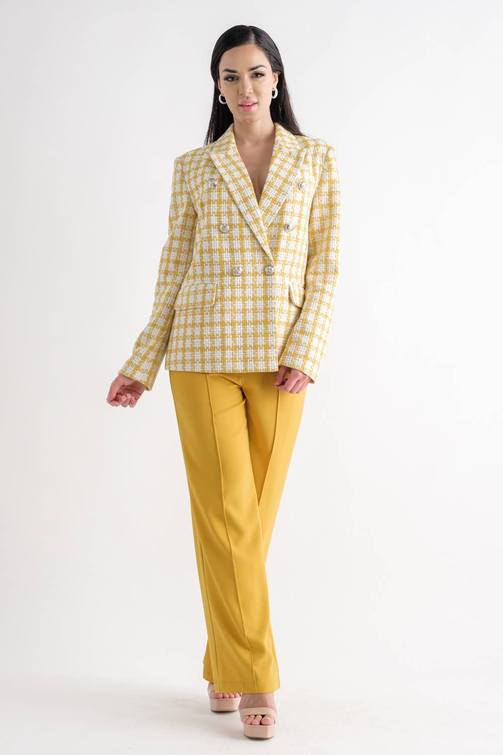 Tea & Cup - Wholesale Blazer - Women's - TCH8079-Tweed double-breasted blazer11