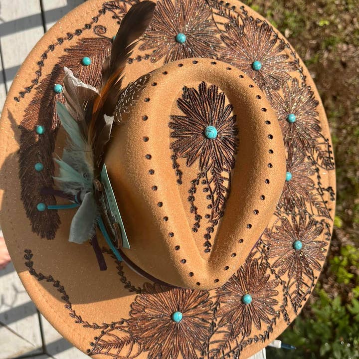 Feathered Gypsy Custom Hats and Boutique - Wholesale Cowboy Hat - Women's - Cowgirl Glitter Burnt Rancher Hat
