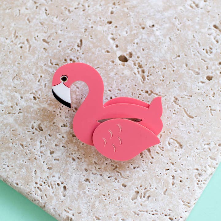Flamingo Pool Float Brooch for wholesale by Finest Imaginary