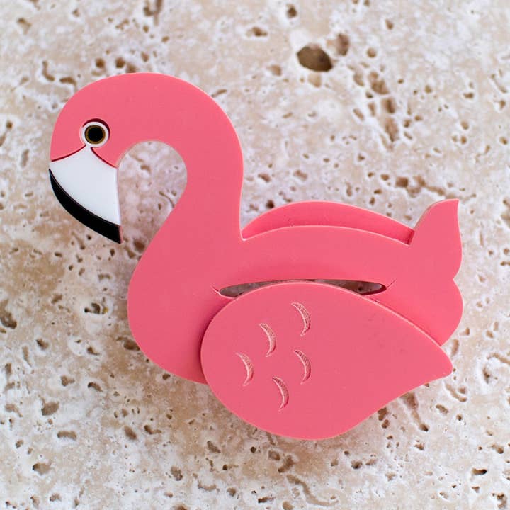Flamingo Pool Float Brooch for wholesale by Finest Imaginary