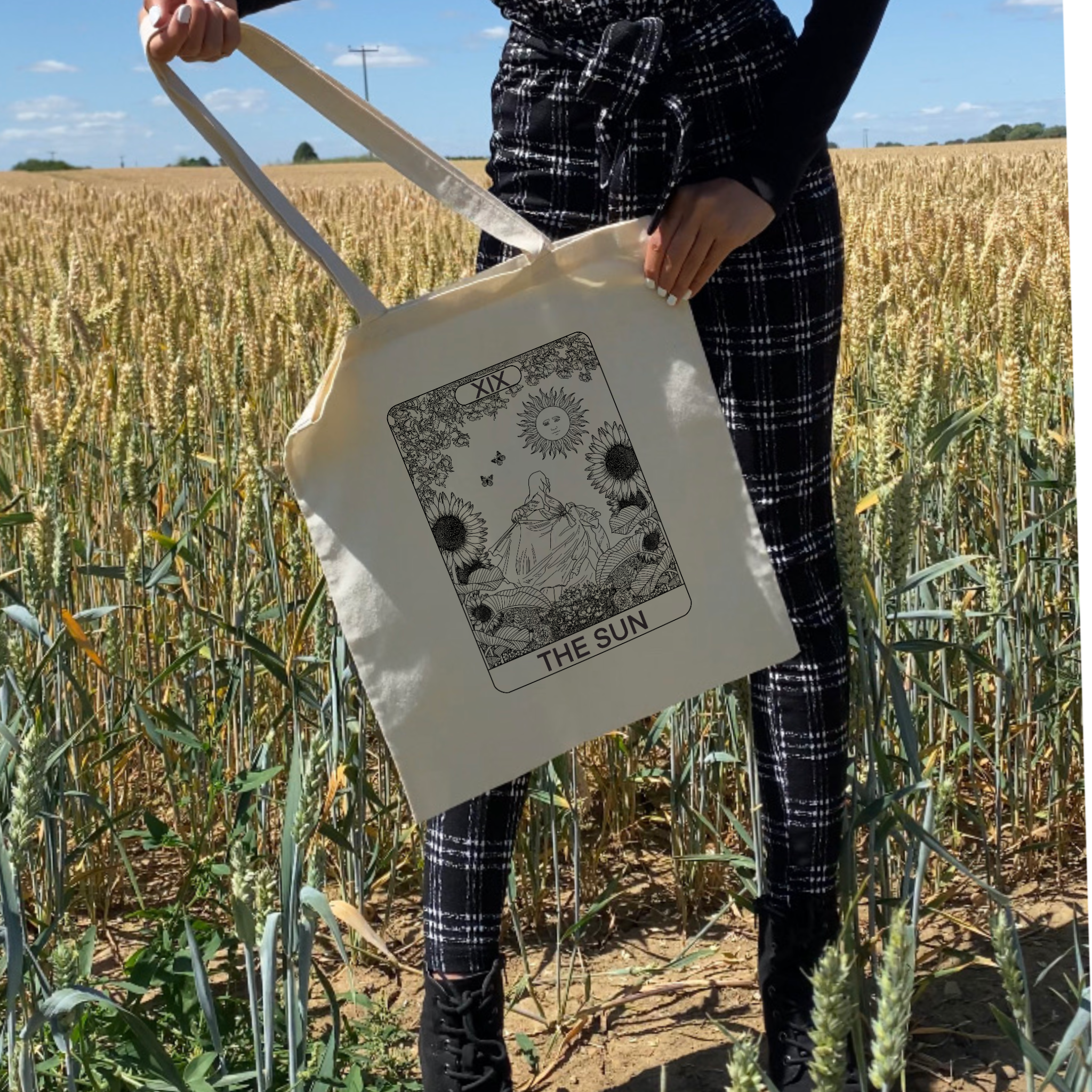 Jodie Moulson Art & Design – Sacola - Mulher por atacado – Sacola de algodão natural The Sun Tarot Card3