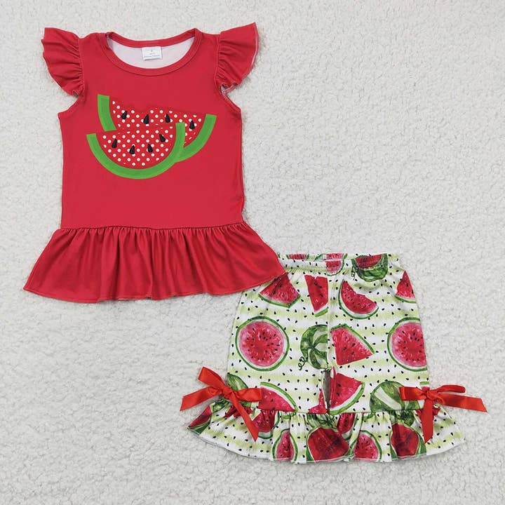 Aier Wholesale - Wholesale Top & Short Set - Kids - Baby Girls Watermelon Summer Shorts Sets