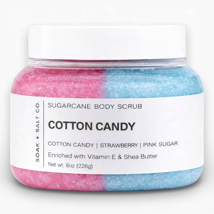 Cotton Candy Sugarcane Body Scrub for wholesale by Soak + Salt Co
