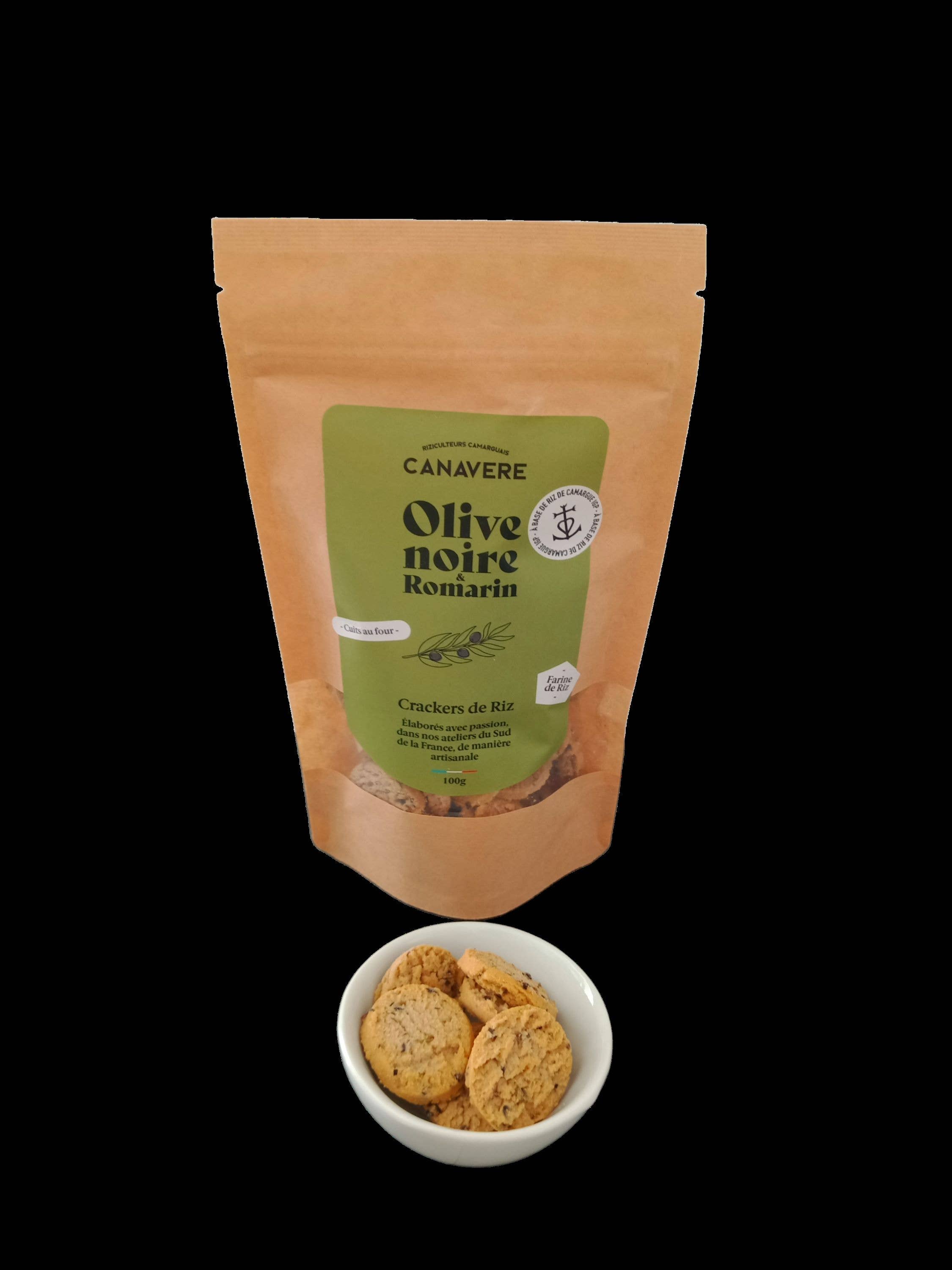 CANAVERE - Wholesale Crackers - CAMARGUE RICE CRACKERS “BLACK OLIVE & ROSEMARY”1