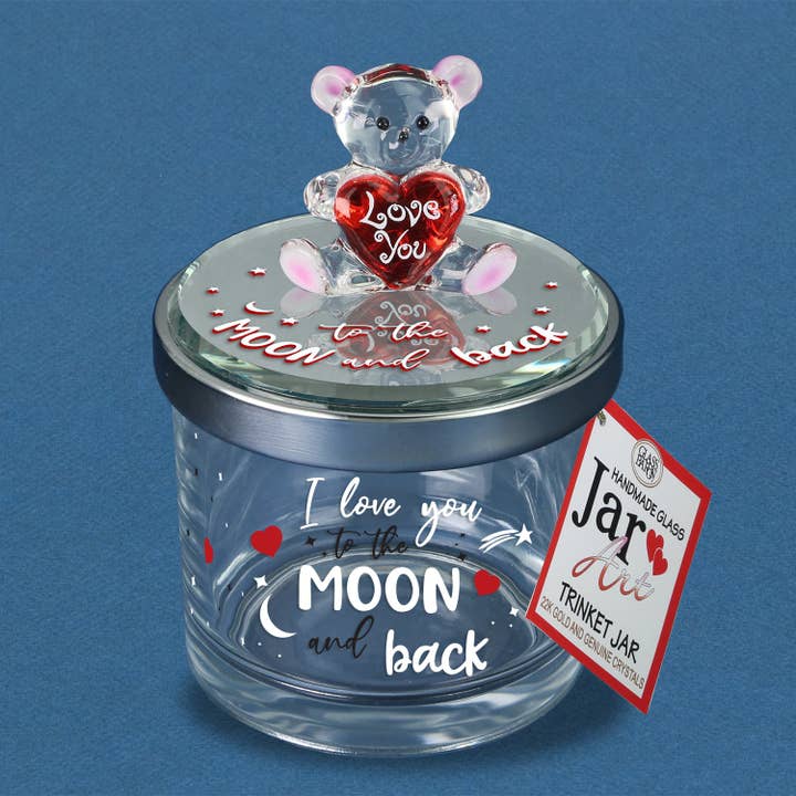 JA2-S2 153: Bear "Moon and Back" Trinket Jar for wholesale by Glass Baron