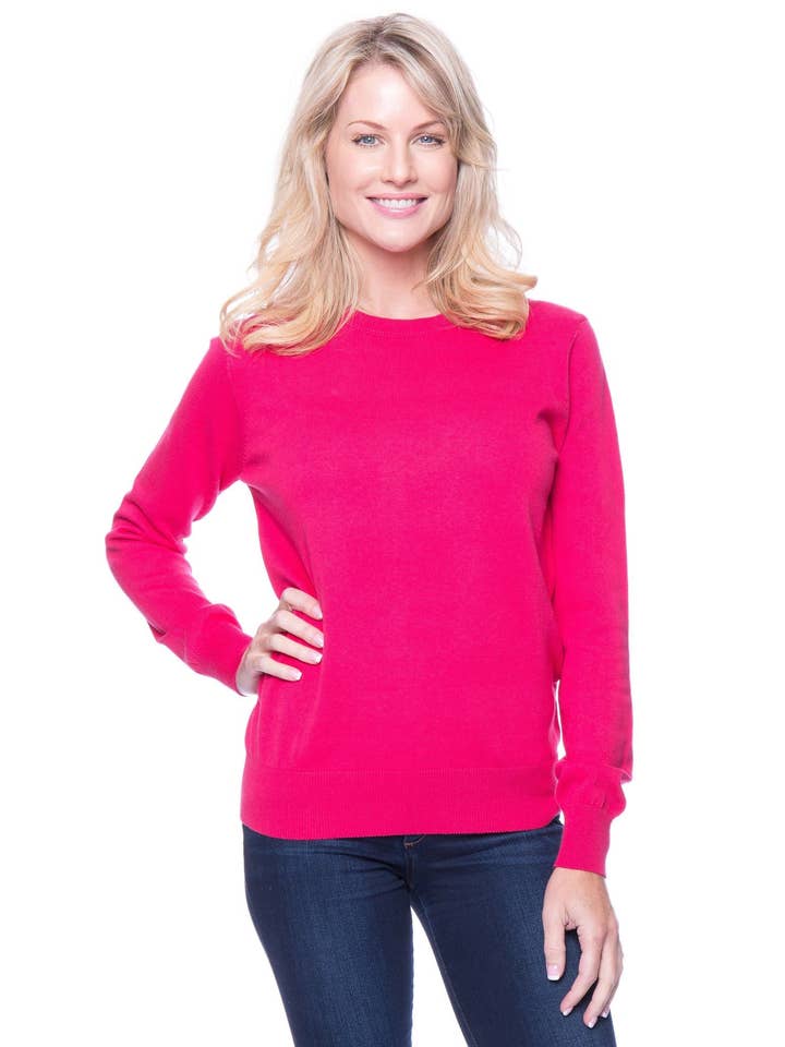 Premium Cotton Crew Neck Sweater - Fuchsia for wholesale by Tocco Reale