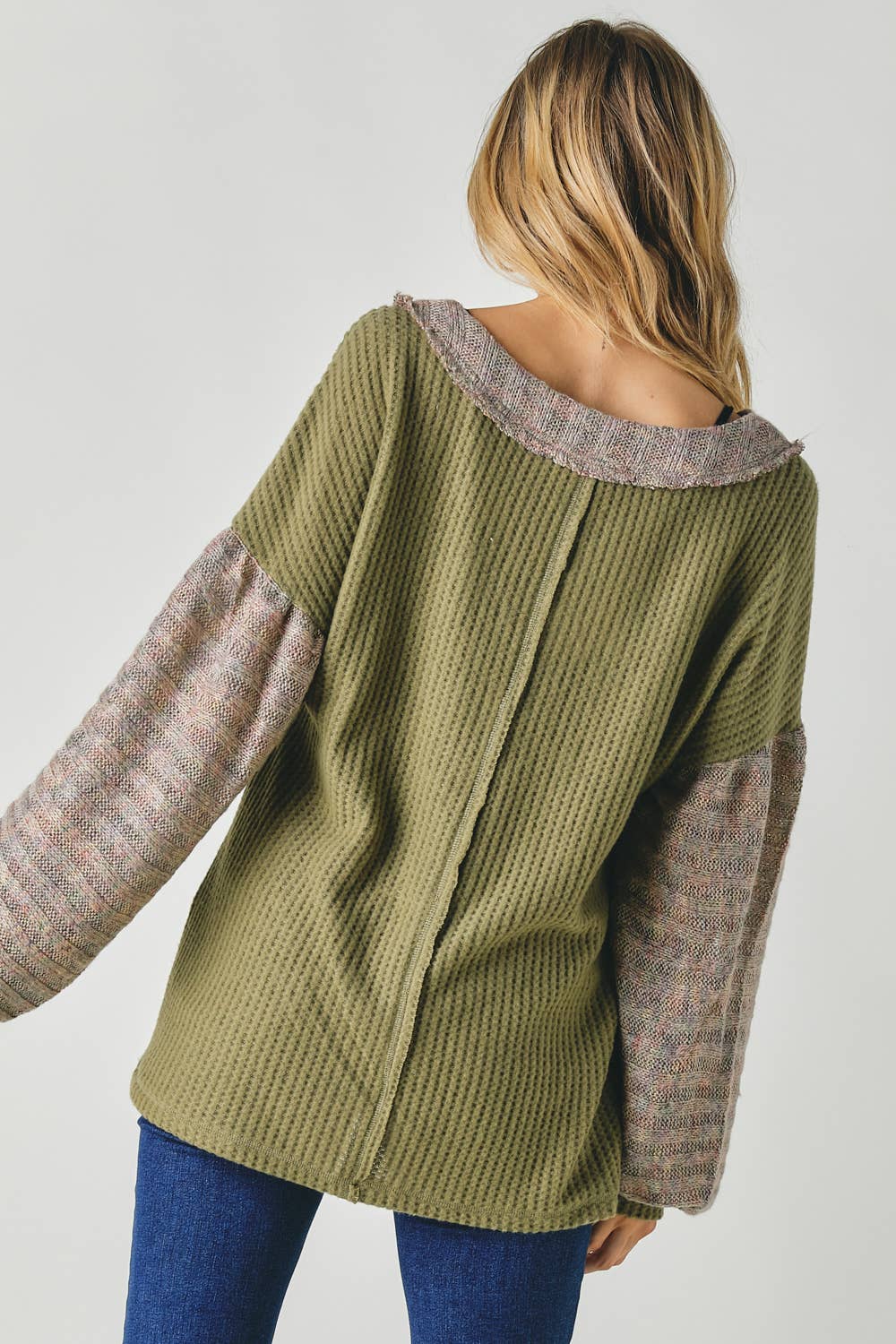 Davi & Dani - Vente Tunique – femme - PLUS LE BLOC DE COULEUR COL EN V HAUT À MANCHES LONGUES11