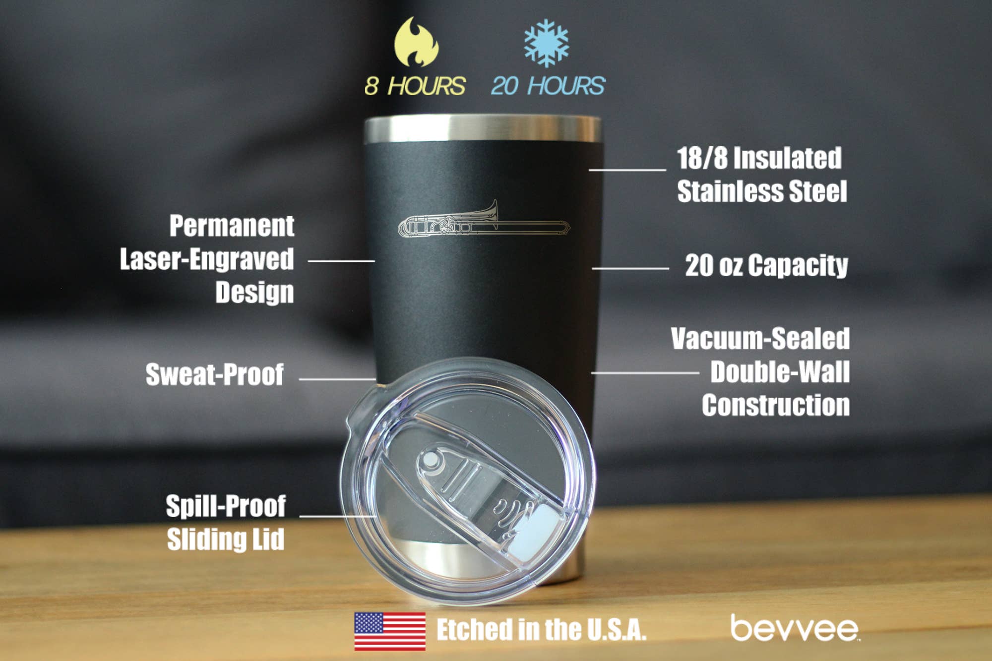 bevvee - Wholesale Insulated Mug/Tumbler - Trombone Insulated Travel Tumbler - Band Musician Gifts3