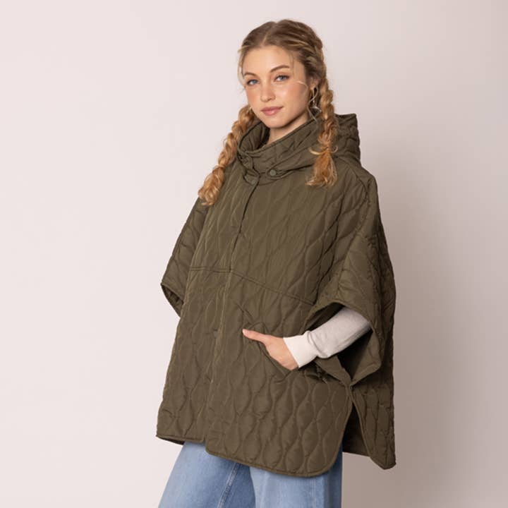 Fashion City - Wholesale Poncho – Women's - Quilted Padded Hoodie Poncho Cape2