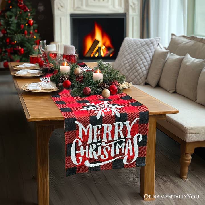 OrnamentallyYou - Wholesale Table Runner - Plaid Merry Christmas 72" Jacquard Table Runner3