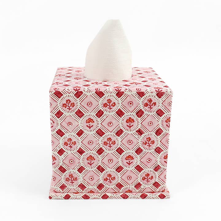 BLOCK PRINTED TISSUE BOX - HOLIDAY EDIT SPRING BLOOM RED for wholesale by Craft Boat