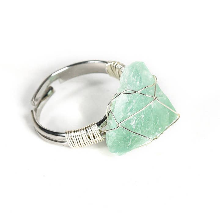 Mio Queena - Wholesale Cocktail/Statement Ring - Natural Irregular Rough Stone Wound Copper Wire Ring14