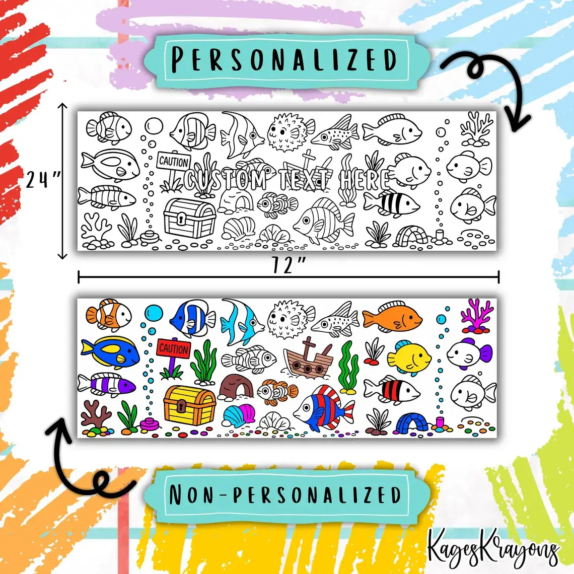 KagesKrayons – wholesale Colouring tablecloth – Child & baby – 6 Foot Fish Tank Coloring Page Banner - Coloring Table Cover2