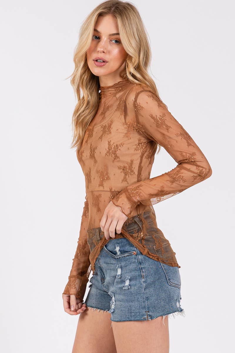 Sewn and Seen – wholesale Blus - Dam – LÅNGÄRMAD SPETSTOPP MED BLOMMÖNSTER91