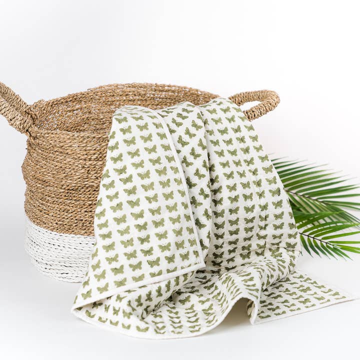 100% cotone biologico e coloranti vegetali naturali: farfalla verde per la vendita all'ingrosso da parte di Srushti: Organic & Natural Dyes