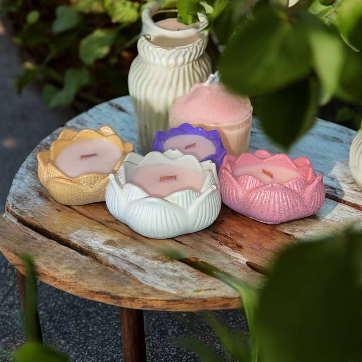 Mini Lotus Concrete Flower Candles for wholesale by Heavenly Divine LLC