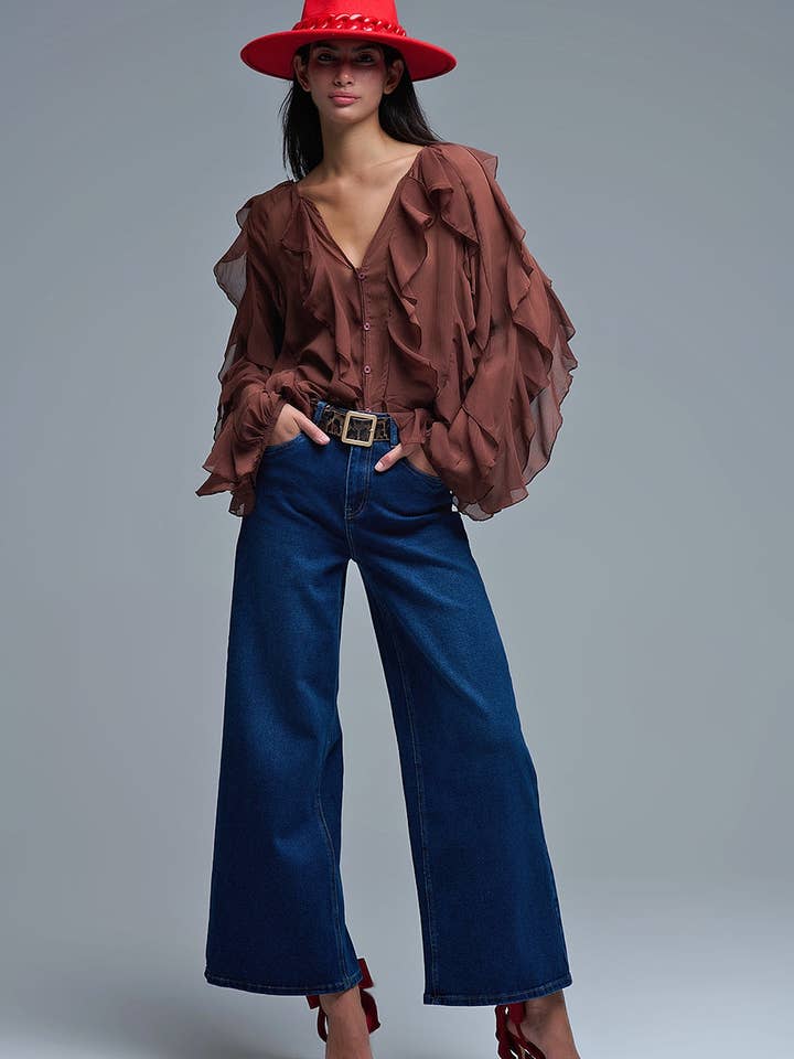 Basic Stretch Jeans with Wide Leg in Deep Blue for wholesale on Faire5