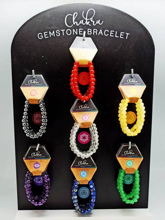 Genuine Gemstone Chakra Bracelets w/ Display Board (35 Set) for wholesale by Fantasy Gifts