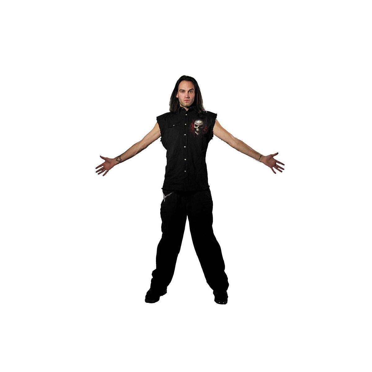 Spiral - Wholesale Button Down Shirt - Men's - GAME OVER - Sleeveless Stone Washed Worker Black2