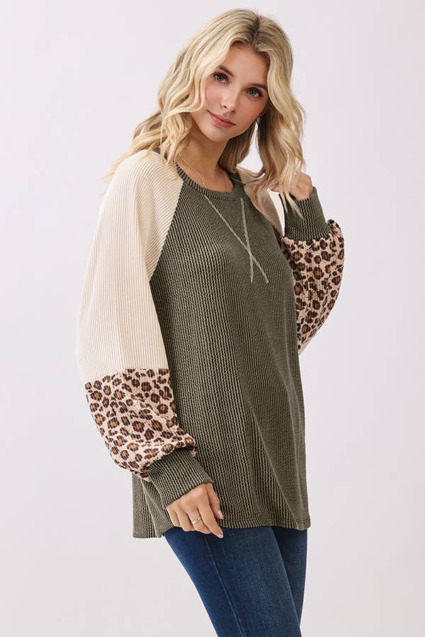 7th Ray – wholesale Knit top – Women's – Color Block Raglan Long Sleeve Pullover Top T610716