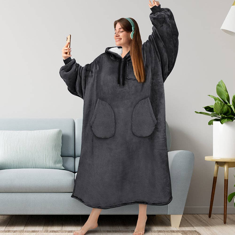 Pavilia - Wholesale Hoodie - Women's - Chest Pocket Sherpa Hoodie Blanket - Patch Pocket (Regular / Long)123