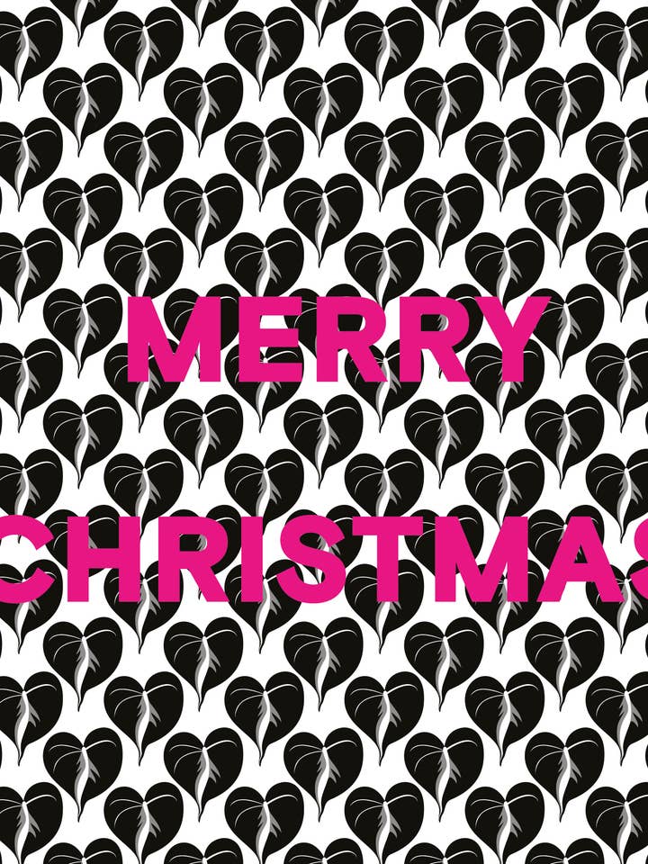 XMAS GREETINGS CARD MONO HEART LEAF PRINT for wholesale by Gabrielle Good