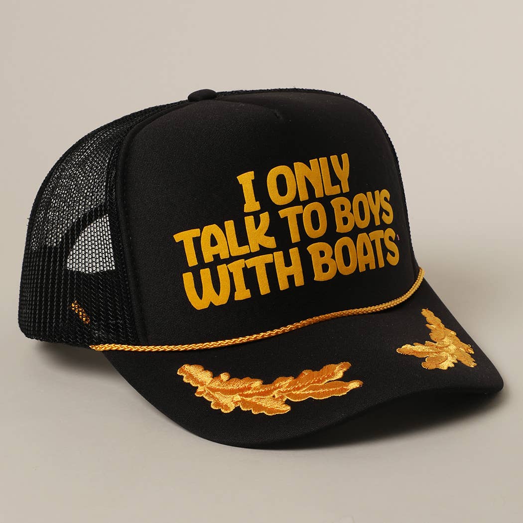 Fashion City - Vente Casquette de camionneur – femme - Je ne parle qu'aux garçons avec des bateaux Casquette à filet arrière avec texte4