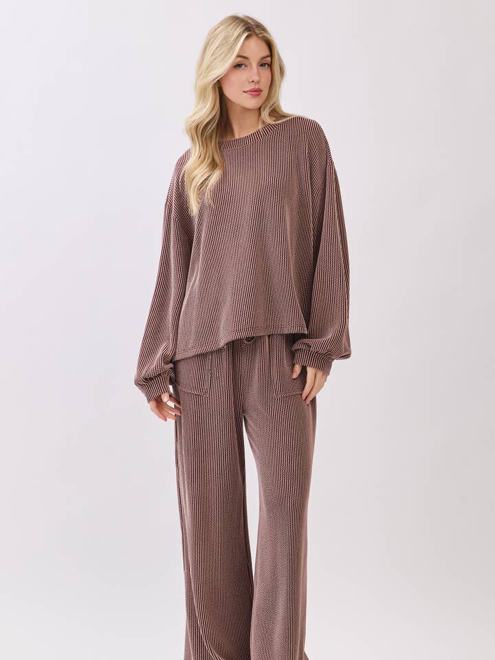 Ribbed Knit Top and Wide Leg Pants Set for wholesale by Sewn and Seen