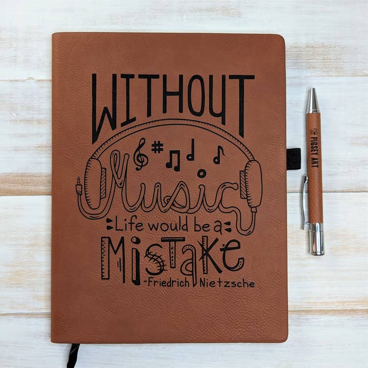 Without Music - Vegan Leather Journal, Large for wholesale by Pigsey Art
