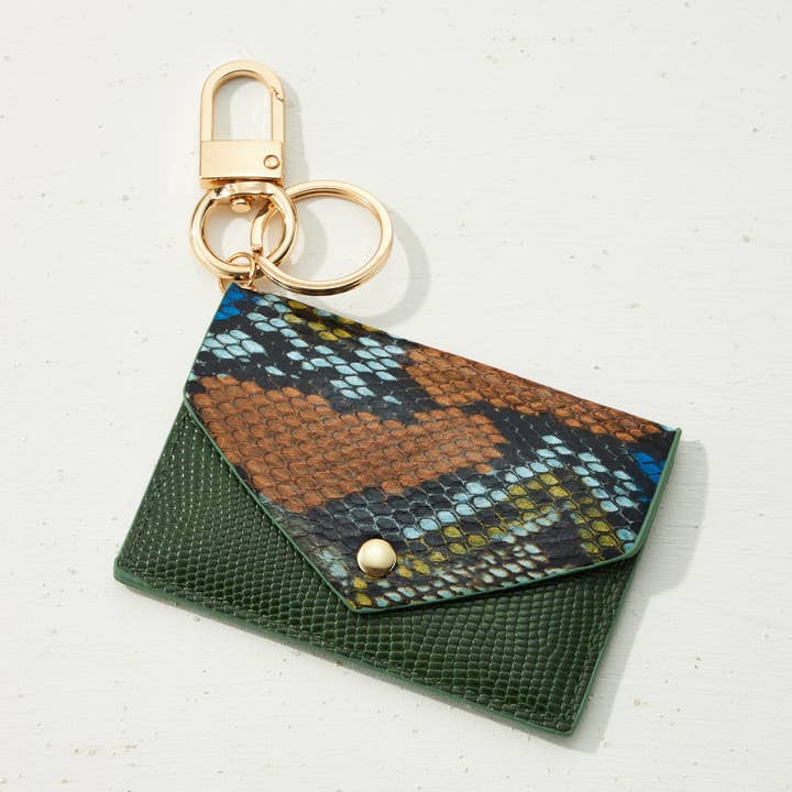 GRN Two Tone PU Snake Skin ID Card Holder Key Chains for wholesale on Faire