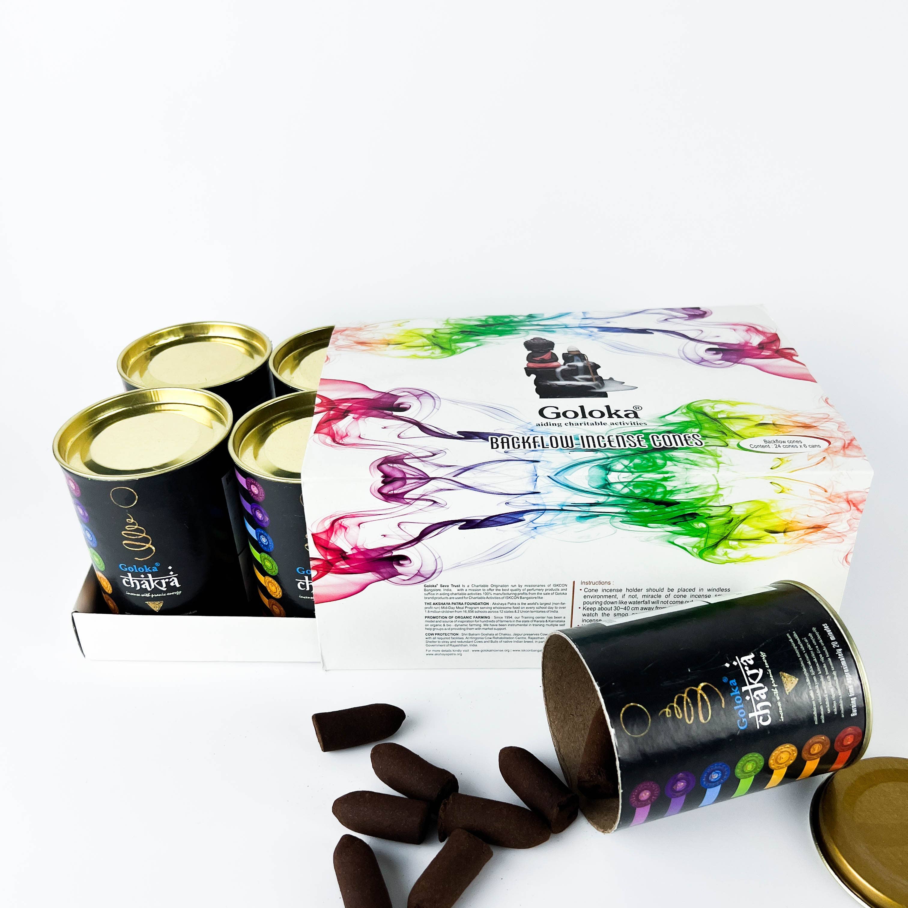 GREENROOTS USA LLC - Vendita all'ingrosso Incensi - Coni di incenso Goloka Chakra Backflow, confezione da 24 coni, confezione da 622