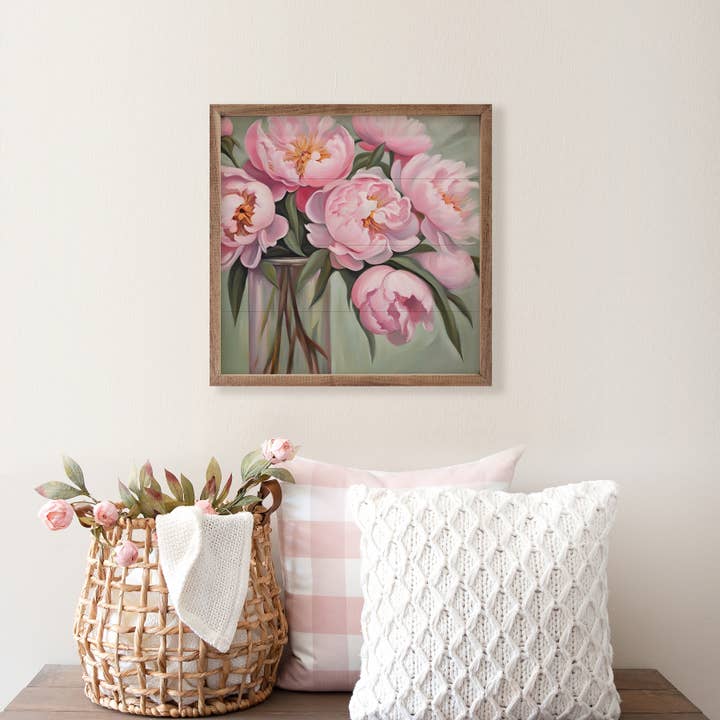 Kendrick Home - Wholesale Art Print - Pink Peony Bouquet Vase