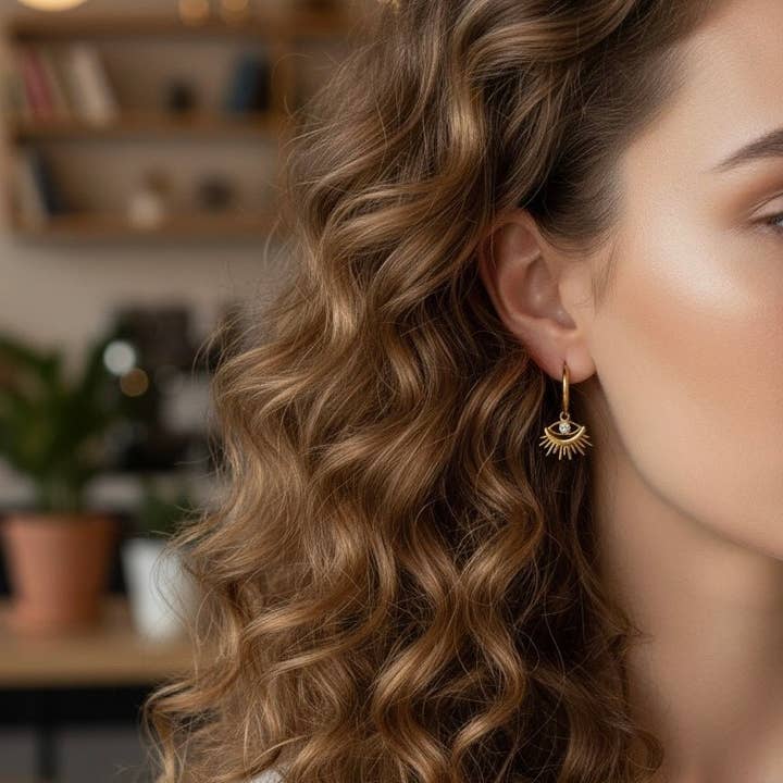 Duestelle Italia - Wholesale Huggie Earrings - Secret amulet - Hoop earrings with waterproof protective eye2