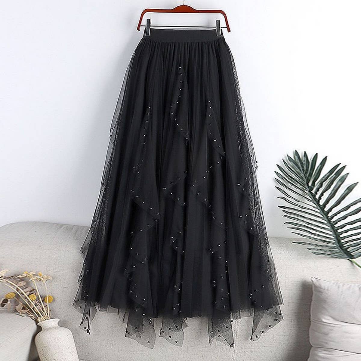 ACCITY - Wholesale Skirt - Women's - BEADED MESH PLEATED SKIRT A LINE TULLE SKIRT_CWBLS03982